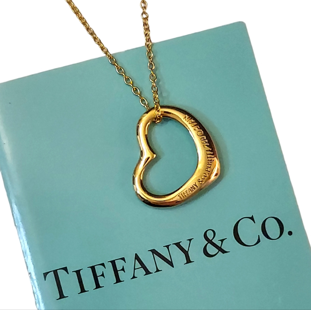 🟢Tiffany & Co🟢 Elsa Peretti Open Heart Pendant Necklace 18K Yellow Gold - Picture 16 of 16